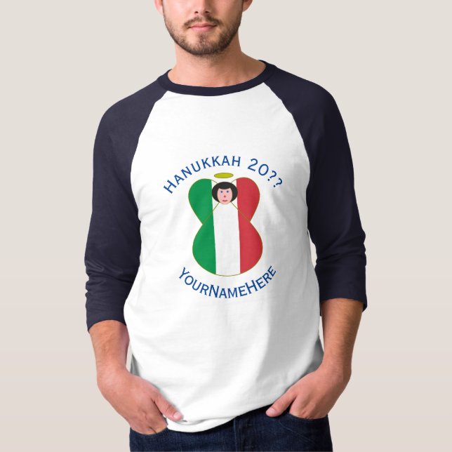 Italy Angel Hanukkah Flag Personalize Long Sleeve T-Shirt (Vorderseite)