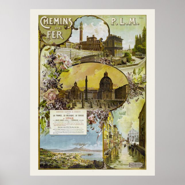 Italy France Railroad Vintage Poster (Vorne)