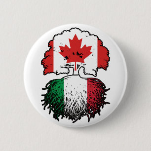 Italy Italian Canadian Canada Tree Roots Flag Button