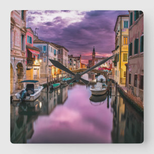 Italy Venice Canal Acrylic Wall Clock Quadratische Wanduhr