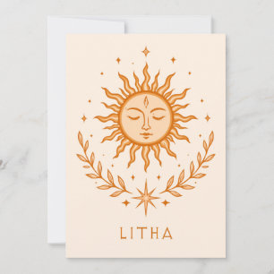itha Celestial Sun Face Botanical Wreath Art Karte