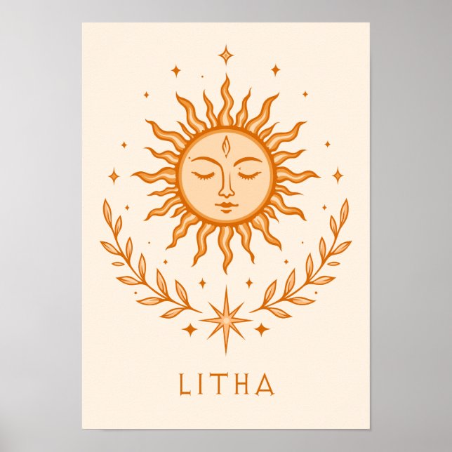 itha Celestial Sun Face Botanical Wreath Art Poster (Vorne)