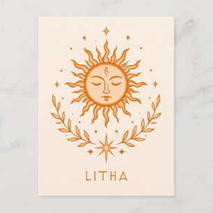 itha Celestial Sun Face Botanical Wreath Art Postkarte