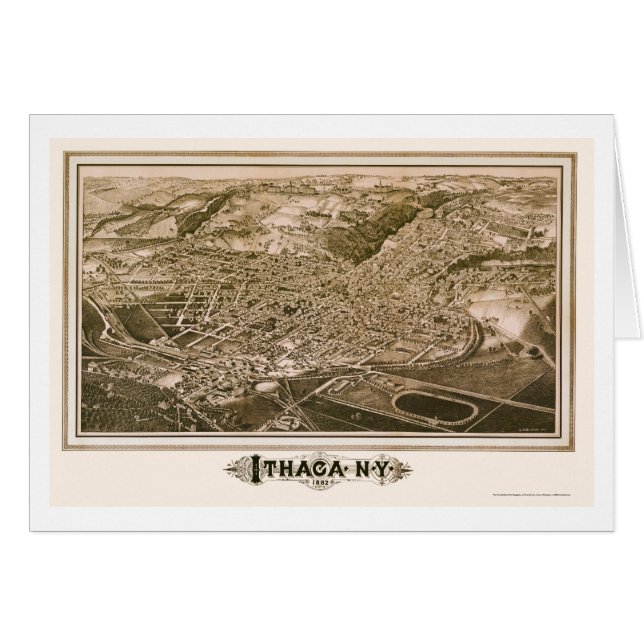 Ithaca, carte panoramique de NY - 1882 (Devant horizontal)
