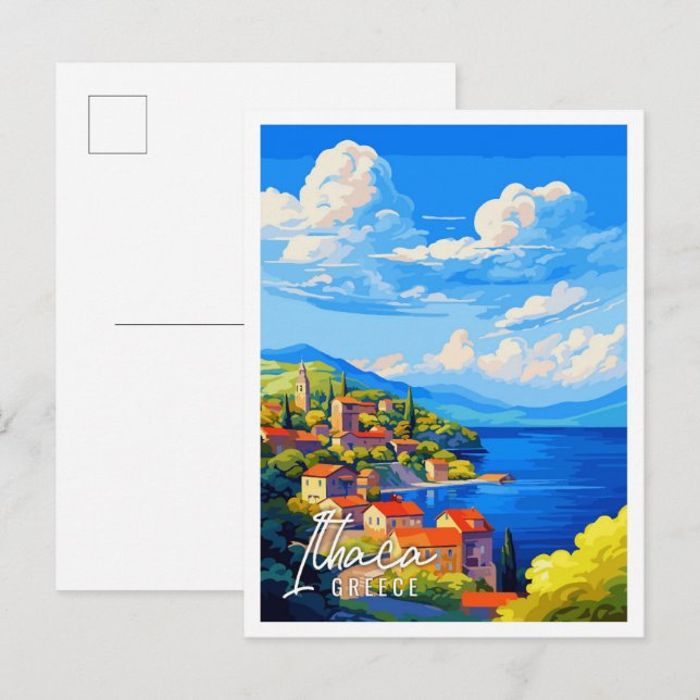 Ithaca Greece Vintage Reise Illustration Postkarte (Vorne/Hinten)