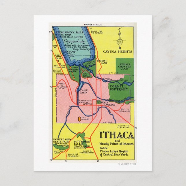 Ithaca und nahe gelegene Sehenswürdigkeiten Postkarte (Vorderseite)