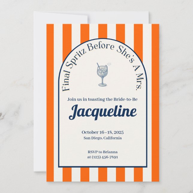 Itinéraire de la Bachelorette Spritz, Invitation (Devant)