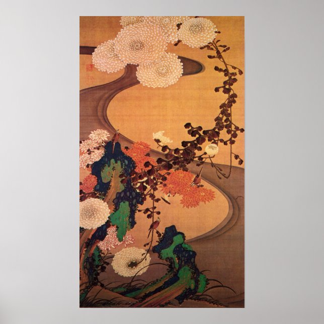 Ito Jakuchu Chrysanthemums by a Stream with Rocks Poster (Vorne)