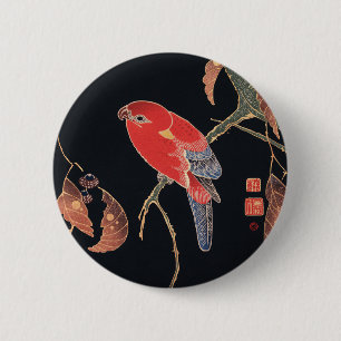 Ito Jakuchu Roter Papagei über Zweig japanische Ku Button
