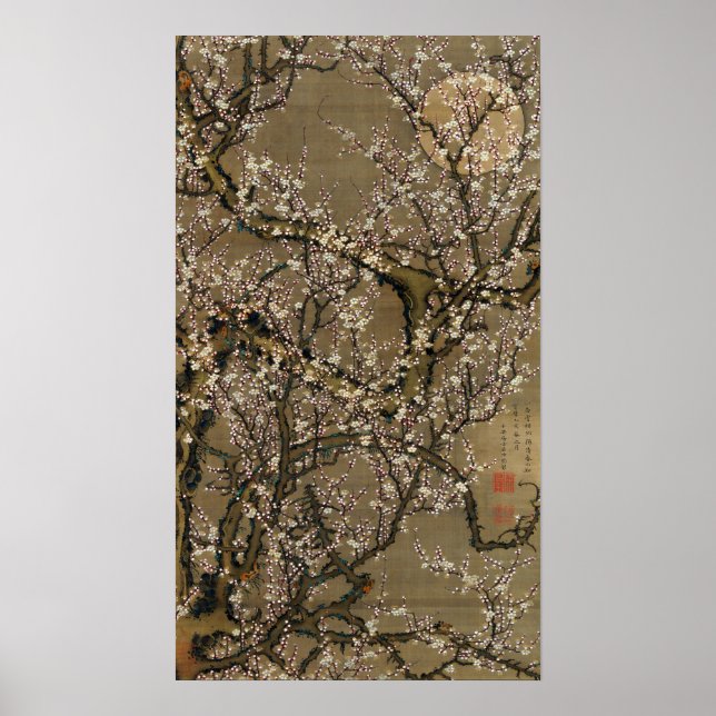 Ito Jakuchu Weißblüten und Mond Poster (Vorne)