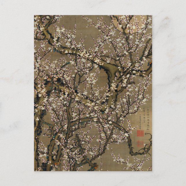 Ito Jakuchu Weißblüten und Mond Postkarte (Vorderseite)