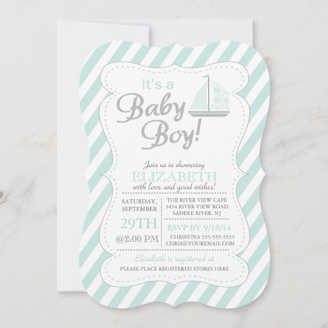 It's a Baby Boy Sailboat Nautical Baby Shower Einladung (Vorderseite)