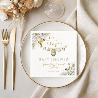 It's a Boy | Baby in Bloom Blue Butterfly Serviette