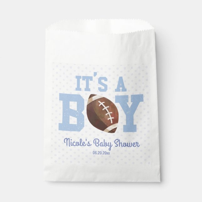 It's A Boy! Blue Football Baby Shower Geschenktütchen (Vorderseite)