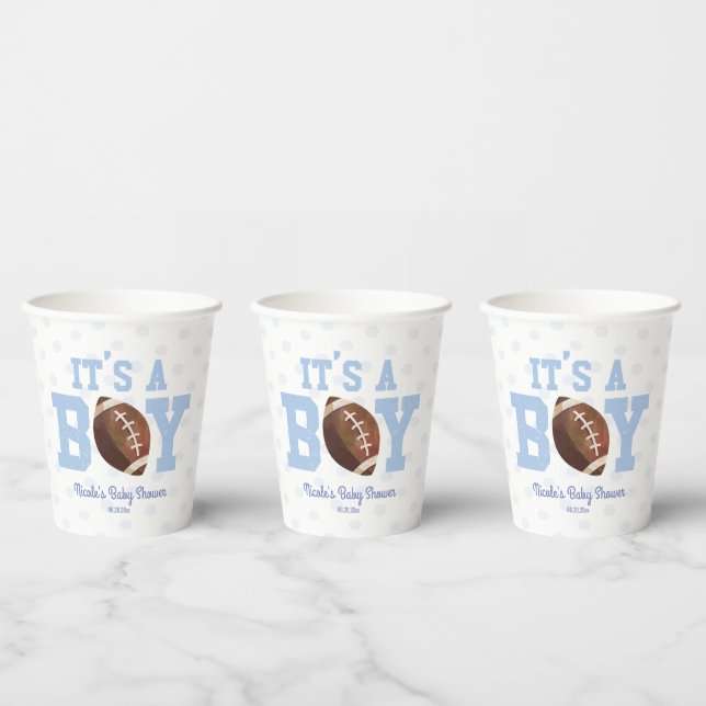 It's A Boy! Blue Football Baby Shower Pappbecher (Multi)