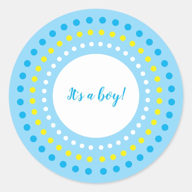 "It's a Boy!" Blue & Yellow Polka Dots Runder Aufkleber (Vorderseite)