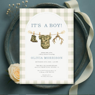 It's a Boy Camouflage Jagd Kariert Baby Shower Einladung