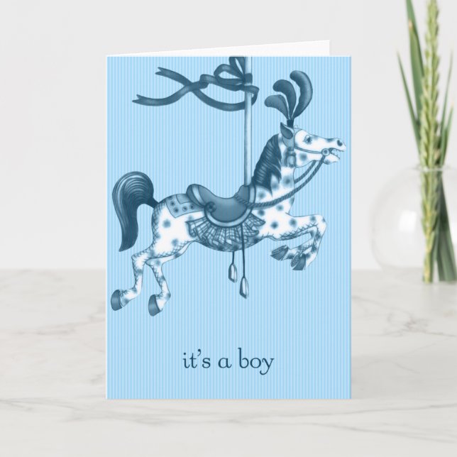 It's a Boy Carousel Horse Birth Announcement Ankündigung (Vorderseite)