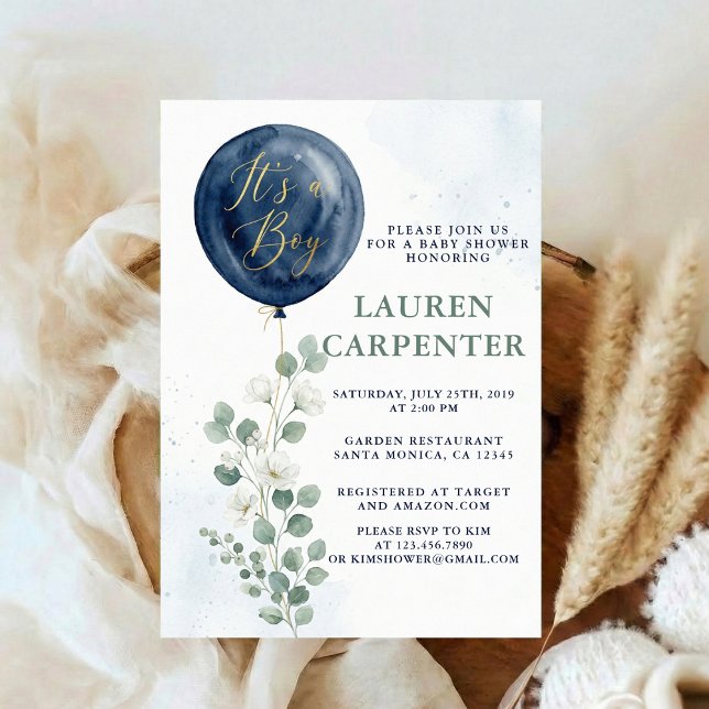 Its a Boy Celebration Navy Blue Balloon Baby Showe Einladung (Von Creator hochgeladen)