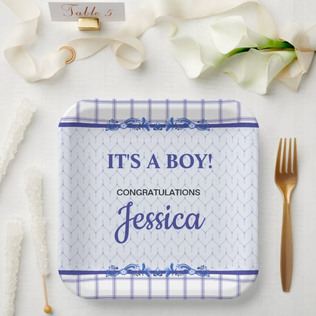 It's A Boy Elegant Blue Baby Shower Pappteller (Hochzeit)