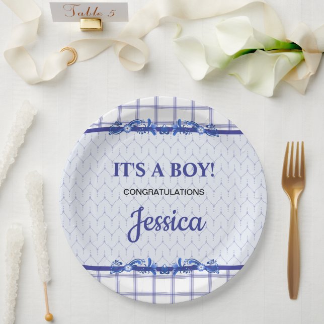 It's A Boy Elegant Blue Baby Shower Pappteller (Hochzeit)