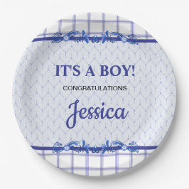 It's A Boy Elegant Blue Baby Shower Pappteller