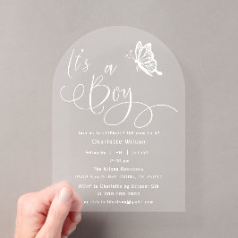 It's A Boy Modern Minimal Butterfly Baby Shower Acryleinladungen