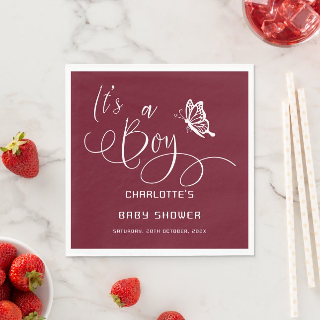 It's A Boy Modern Minimal Butterfly Baby Shower Serviette (Beispiel)