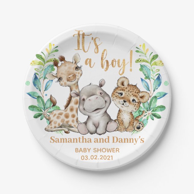 It's a Boy! Safari Baby Shower Pappteller (Vorderseite)