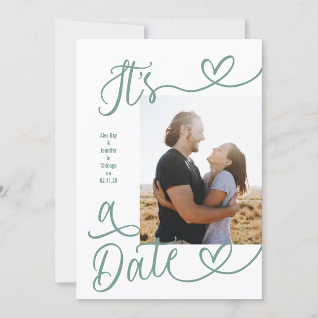It's A Date Photo Sage Green Wedding Save The Date (Vorderseite)