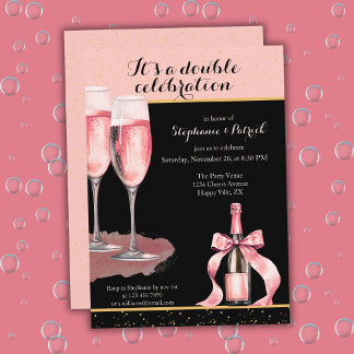 It's a Double Celebration Black Champagne Birthday Einladung