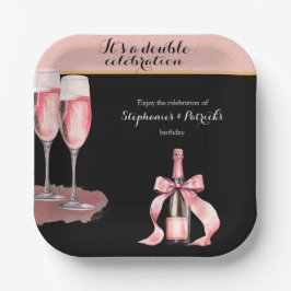It's a Double Celebration Black Champagne Birthday Pappteller