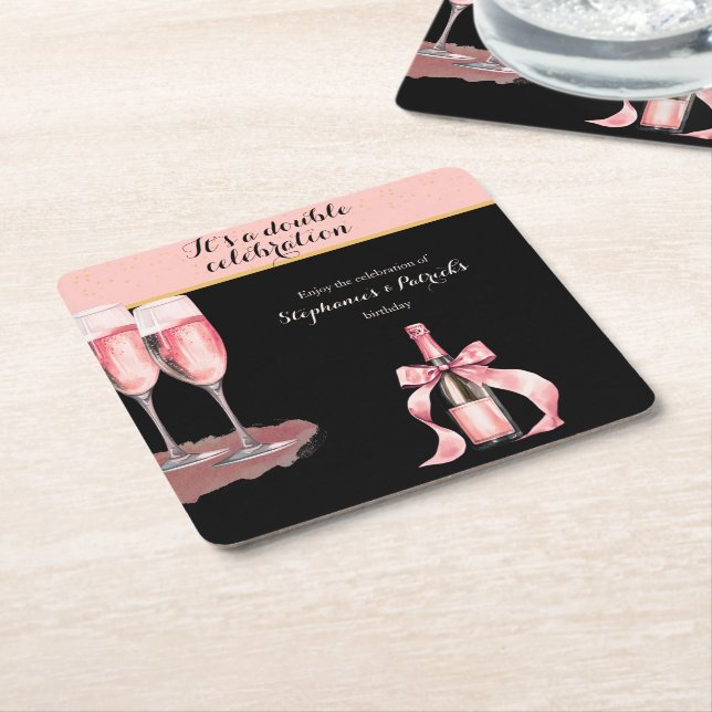 It's a Double Celebration Black Champagne Birthday Rechteckiger Pappuntersetzer (angewinkelt)