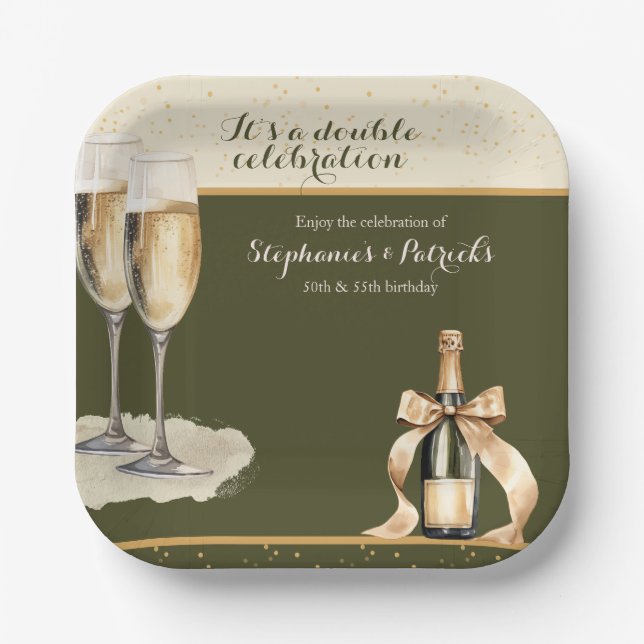 It's a Double Celebration Green Champagne Birthday Pappteller (Vorderseite)