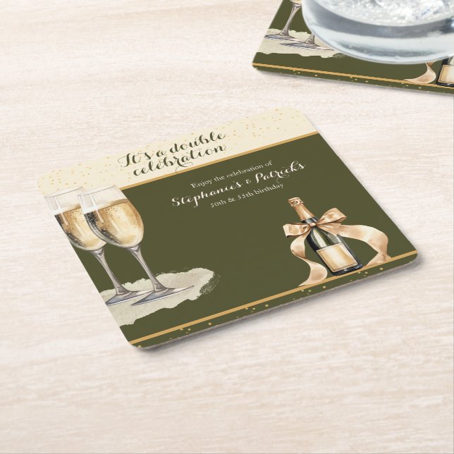 It's a Double Celebration Green Champagne Birthday Rechteckiger Pappuntersetzer (angewinkelt)