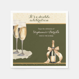 It's a Double Celebration Green Champagne Birthday Serviette
