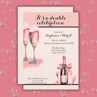 It's a Double Celebration Pink Champagne Birthday Einladung