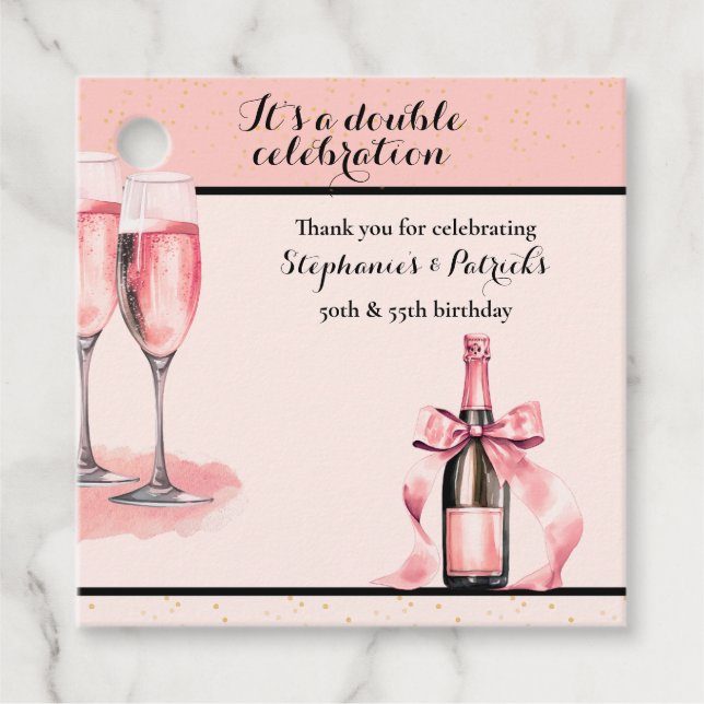 It's a Double Celebration Pink Champagne Birthday Geschenkanhänger (Vorderseite)