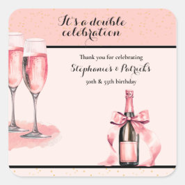 It's a Double Celebration Pink Champagne Birthday Quadratischer Aufkleber