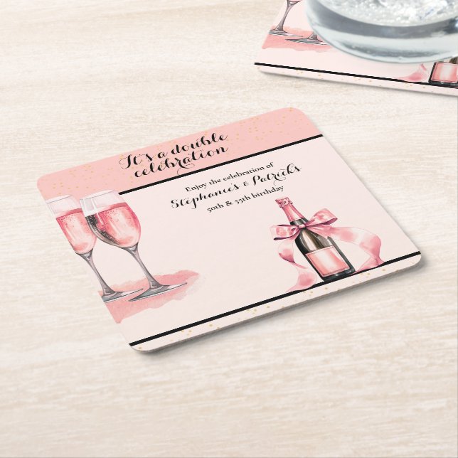 It's a Double Celebration Pink Champagne Birthday Rechteckiger Pappuntersetzer (angewinkelt)