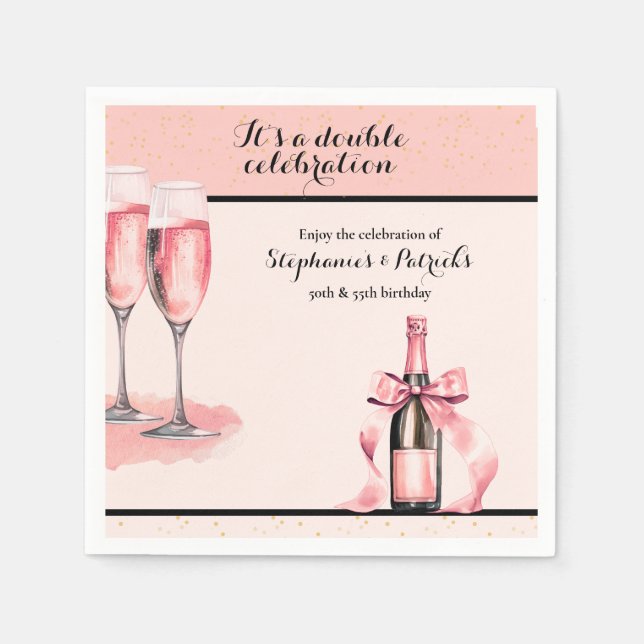 It's a Double Celebration Pink Champagne Birthday Serviette (Vorderseite)