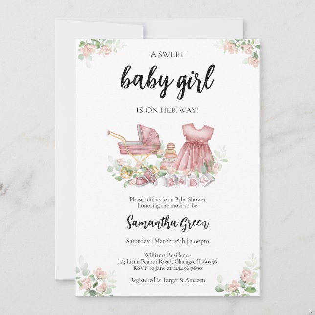 It's a Girl Baby Clothes Baby Shower Einladung (Vorderseite)