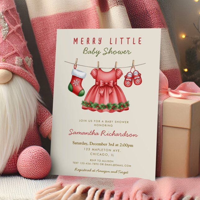 It's a Girl baby clothes Merry Little Christmas Einladung (Von Creator hochgeladen)