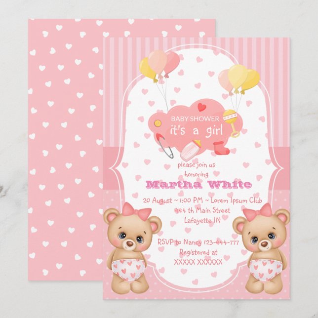 it's a girl Baby shower Invitation Einladung (Vorne/Hinten)
