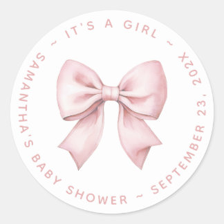 It's a Girl Baby Shower Pink Bow Runder Aufkleber