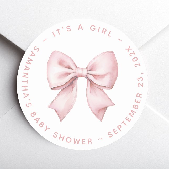 It's a Girl Baby Shower Pink Bow Runder Aufkleber (Von Creator hochgeladen)