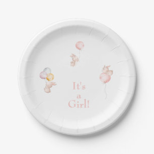 It's a Girl Blush Bunnies Baby Shower Pappteller