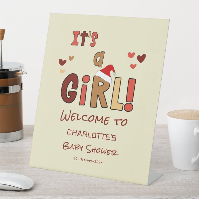 It's a Girl! Christmas Baby Shower Welcome Sockelschild (In Situ)