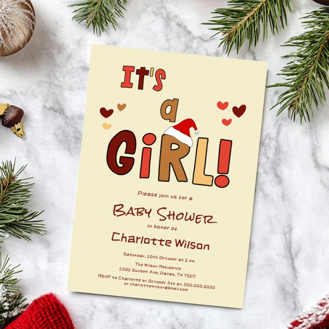 It's a Girl! Christmas Santa Hat Baby Shower Einladung (Von Creator hochgeladen)
