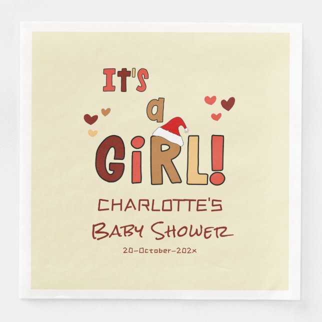 It's a Girl! Christmas Santa Hat Baby Shower Serviette (Vorderseite)